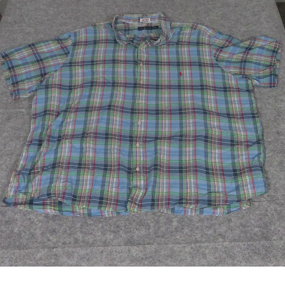 Ralph Lauren Authentic Indian Madras Plaid Shirt Mens 4XB Blue Green Button Down